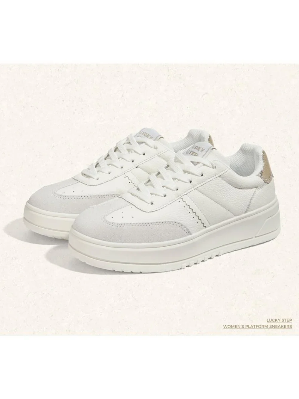 Women's White Lace Up Platform Thick Sole Comfortable Casual Fashion Sneakers